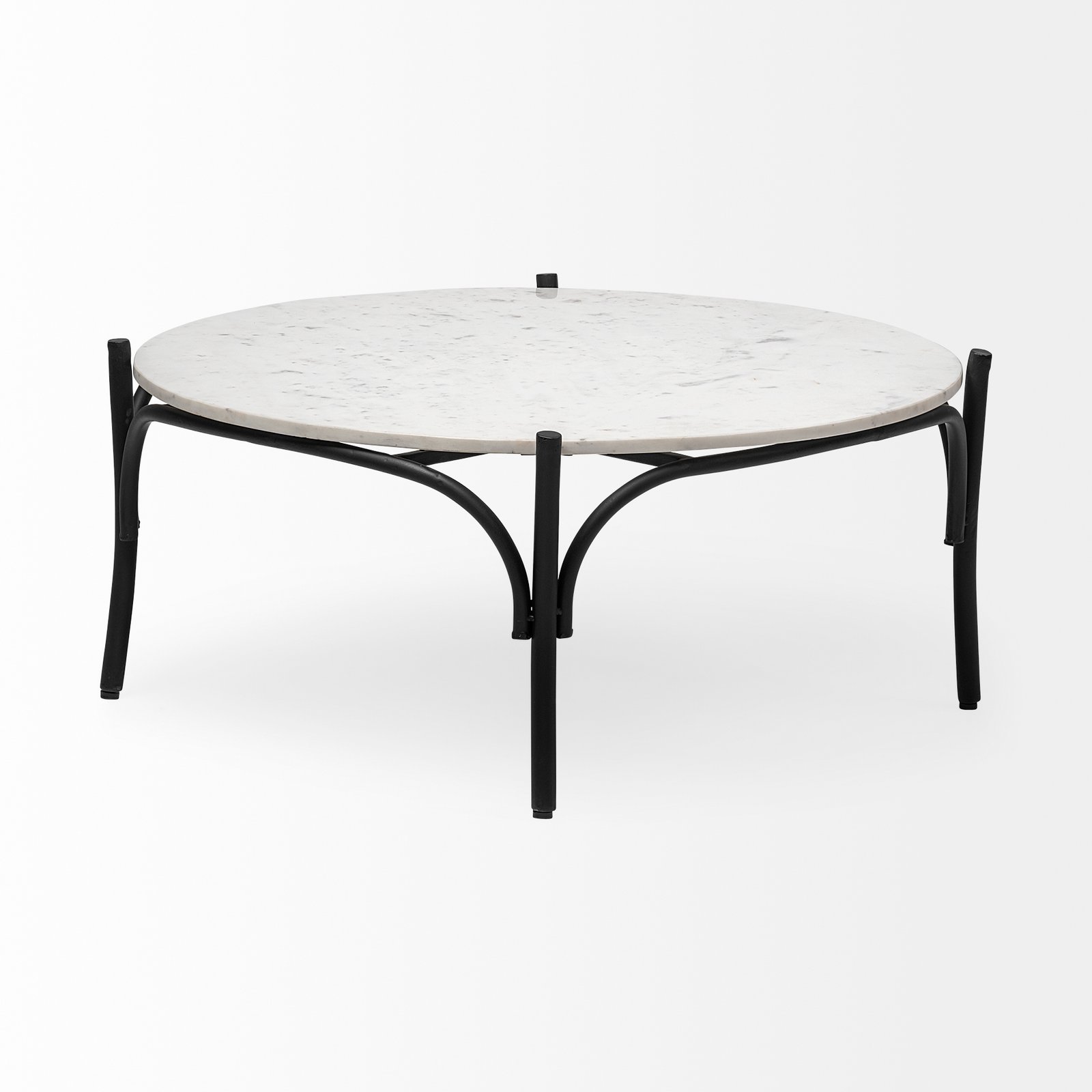 Etienne 36" Round White Marble Top Black Metal Base Coffee Table - Image 3