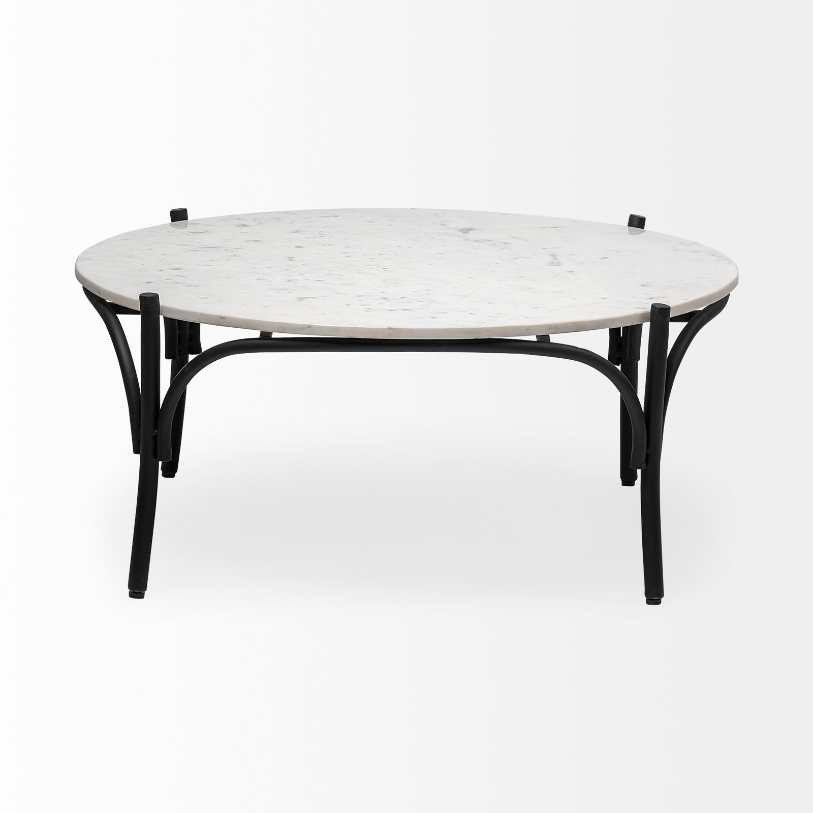 Etienne 36" Round White Marble Top Black Metal Base Coffee Table - Image 2