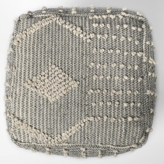 Brinket Gray/Cream Polyester Handwoven Square Pouf - Image 3
