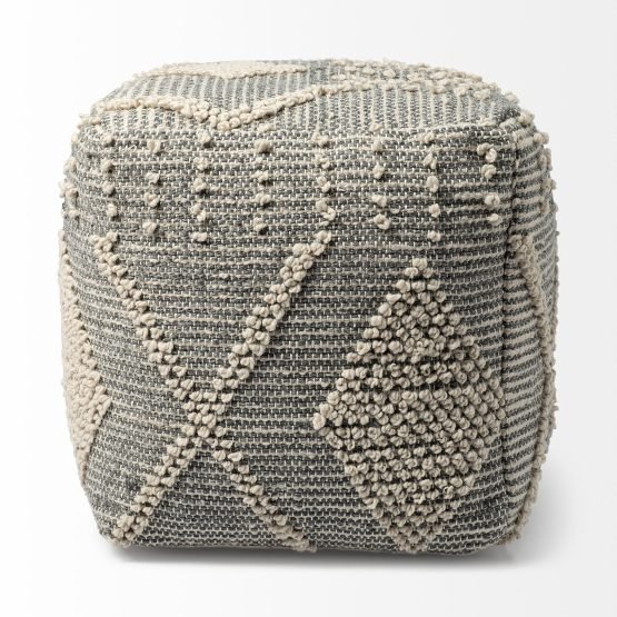 Brinket Gray/Cream Polyester Handwoven Square Pouf - Image 2