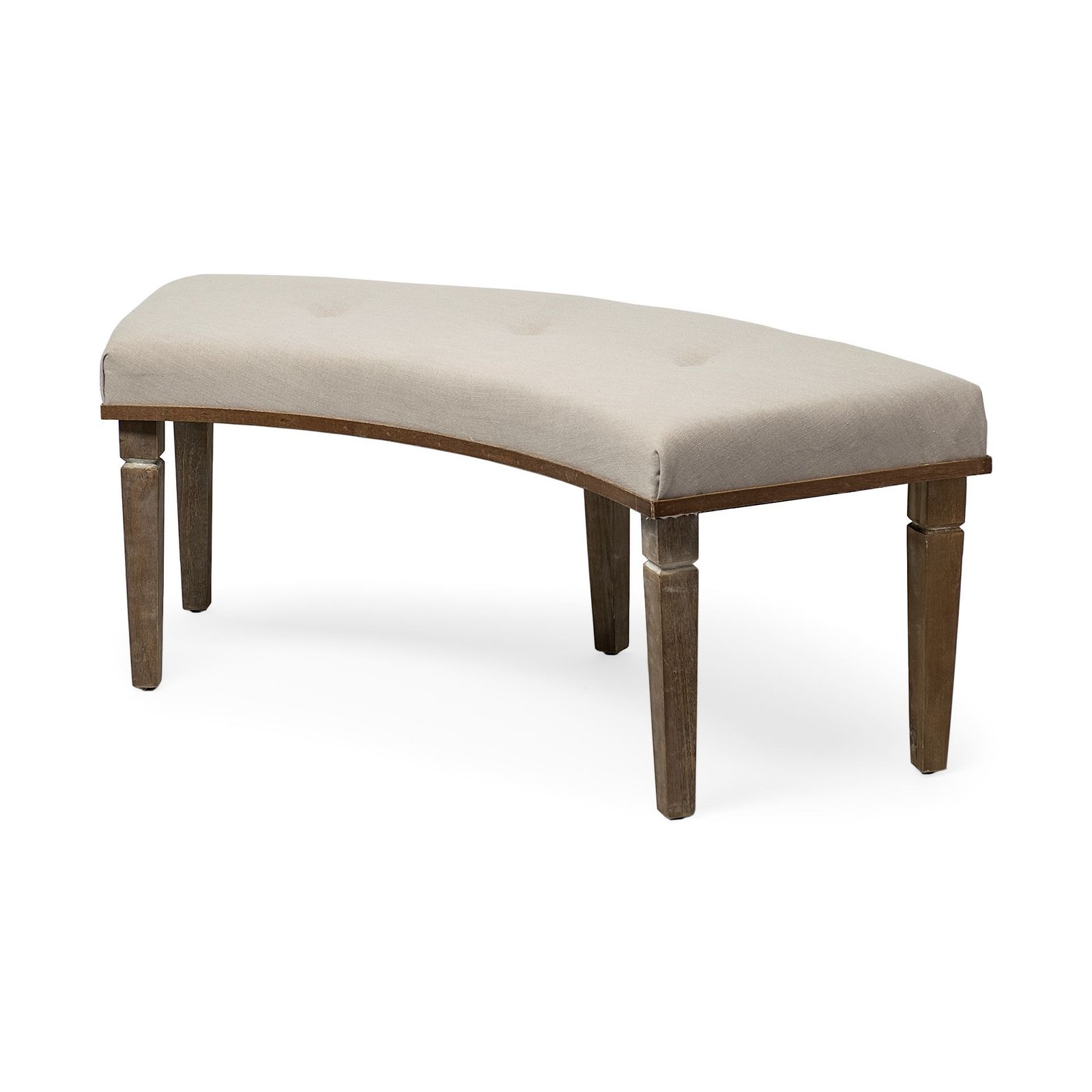 Aponas 55L x 20W Beige Upholstered Brown Wooden Curved Dining Bench
