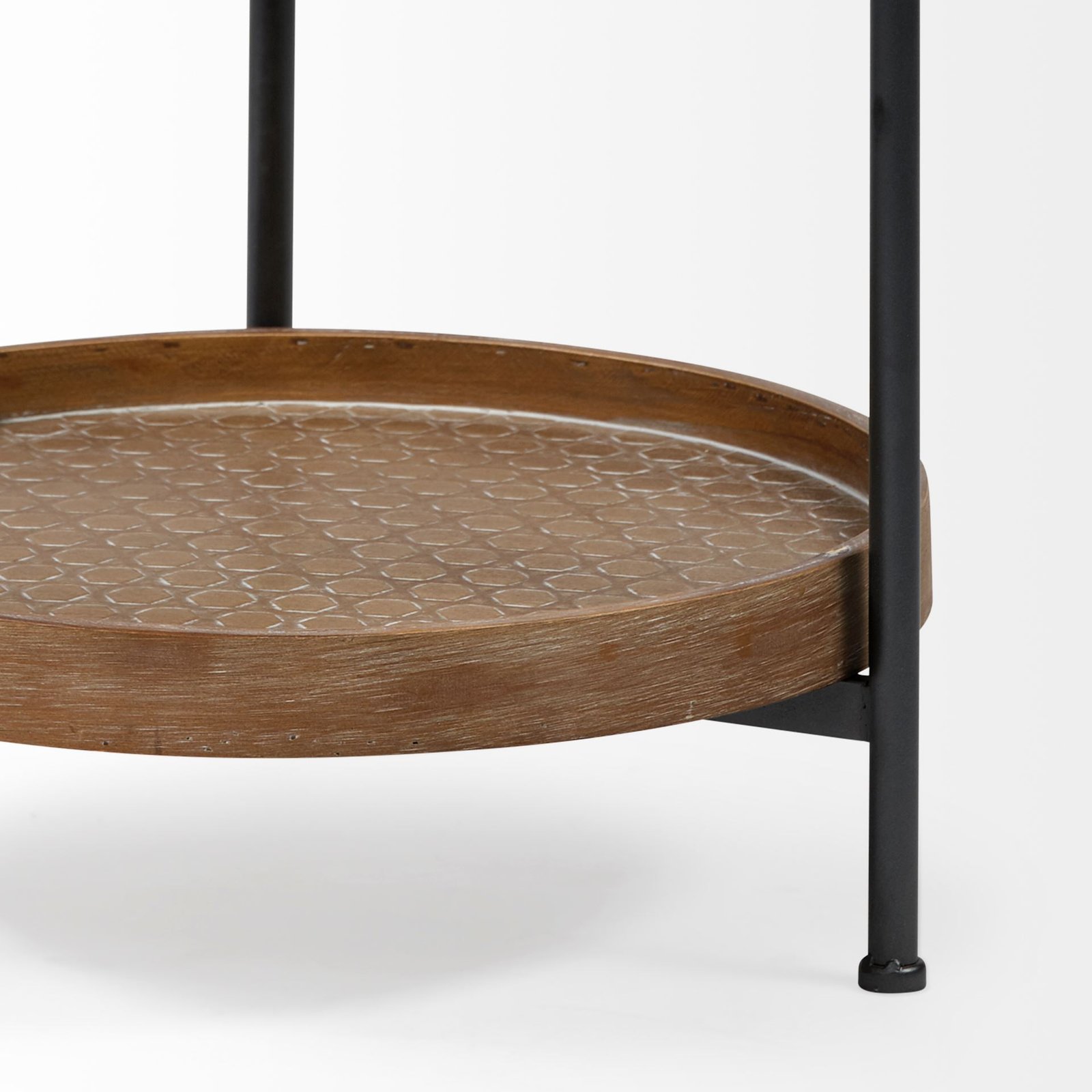 Kade III 16.9" Round Top Natural Brown Wood and Gray Metal Frame Tray-Style End/Side Table - Image 4