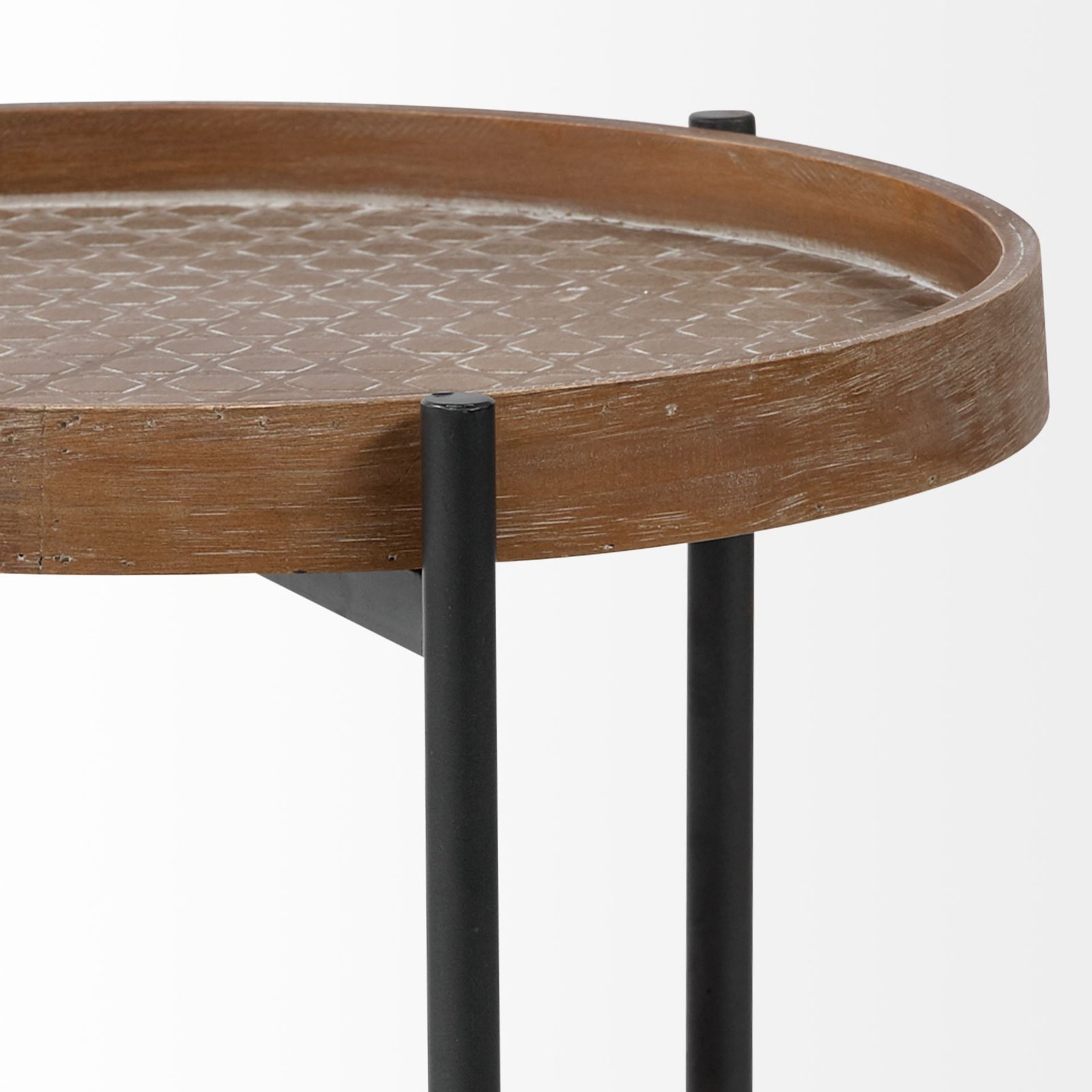 Kade III 16.9" Round Top Natural Brown Wood and Gray Metal Frame Tray-Style End/Side Table - Image 3