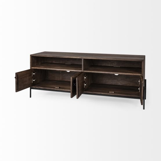 Glenn IV Dark Brown Wood w/ Black Iron Frame Media Console w/ Storage TV Stand for TV up to 71" - Image 5