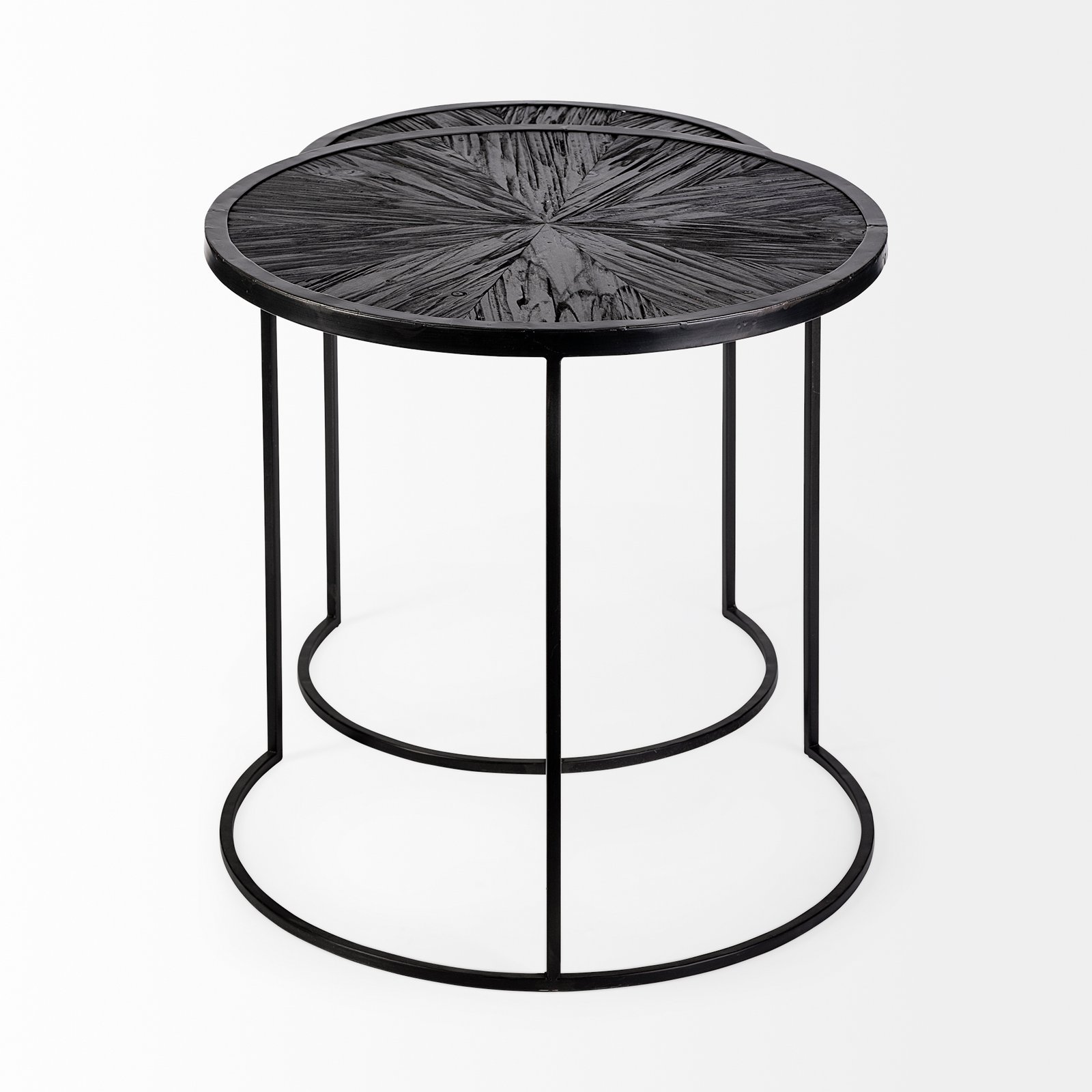 Chakra 19.7" Set of Two Round Dark Wood Top Black Frame Accent Tables - Image 4