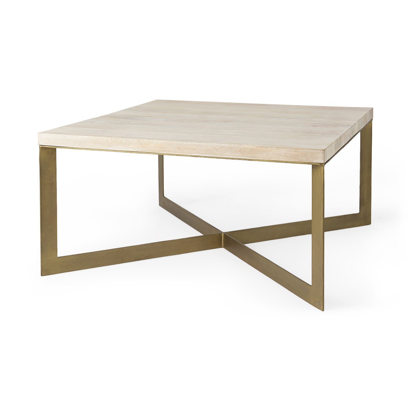 Faye 34L x 34W x 17H Barely Gray Finished Wood W/Gold Metal Base Square Coffee Table
