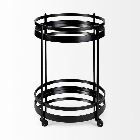 Ada Round Shape Black Metal Frame Two-Tier w/Glass Shelf Bar Cart - Image 2