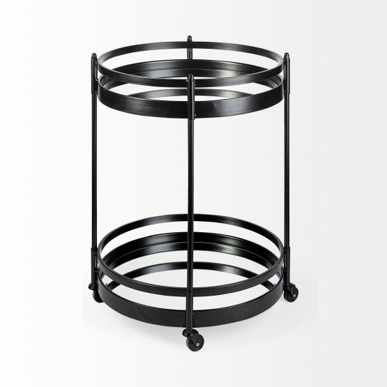 Ada Round Shape Black Metal Frame Two-Tier w/Glass Shelf Bar Cart - Image 3