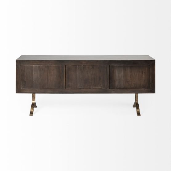 Xanti 70x18 Brown Solid Wood Frame Gold Metal Legs 4 Door Cabinet Sideboard - Image 4
