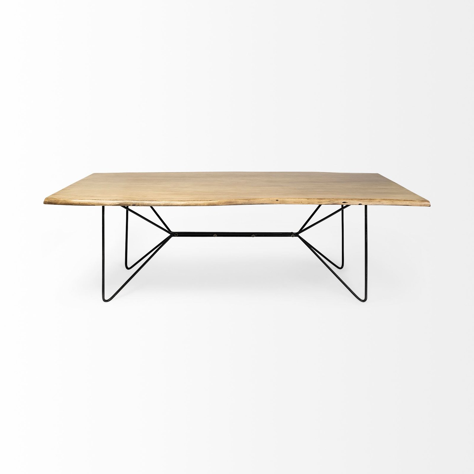 Papillion II 80x40 Rectangular Blonde Live Edge Sold Wood Top Black Metal Base Dining Table - Image 2