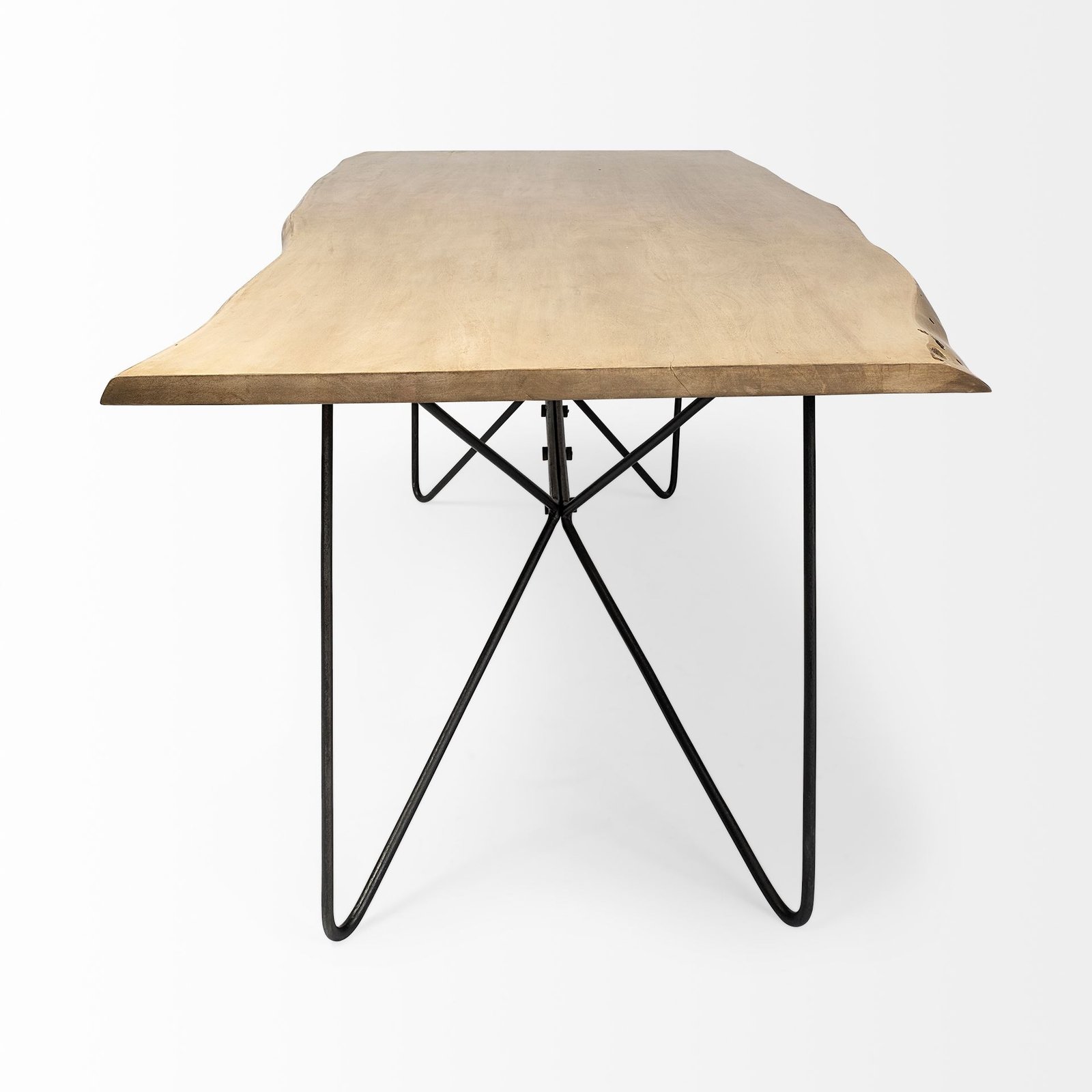 Papillion II 80x40 Rectangular Blonde Live Edge Sold Wood Top Black Metal Base Dining Table - Image 3