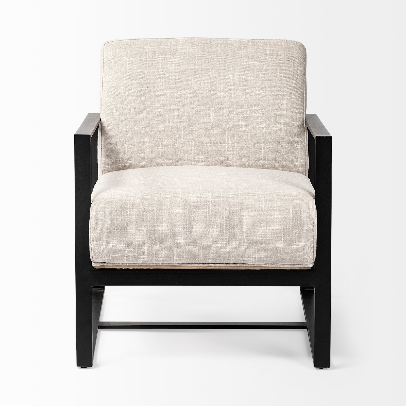 Stamford Light Beige Upholstered Seat w/ Wood Back Metal Frame Accent Chair - Image 2