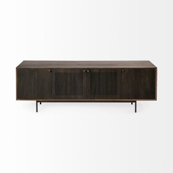 Grace I Two-Toned Brown Solid Wood TV Stand Media Console with Slated Doors TV up to 82" - Image 2