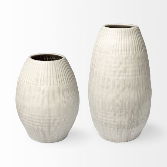 Reyan Small Pearl White Ceramic Striped Vase - Image 2