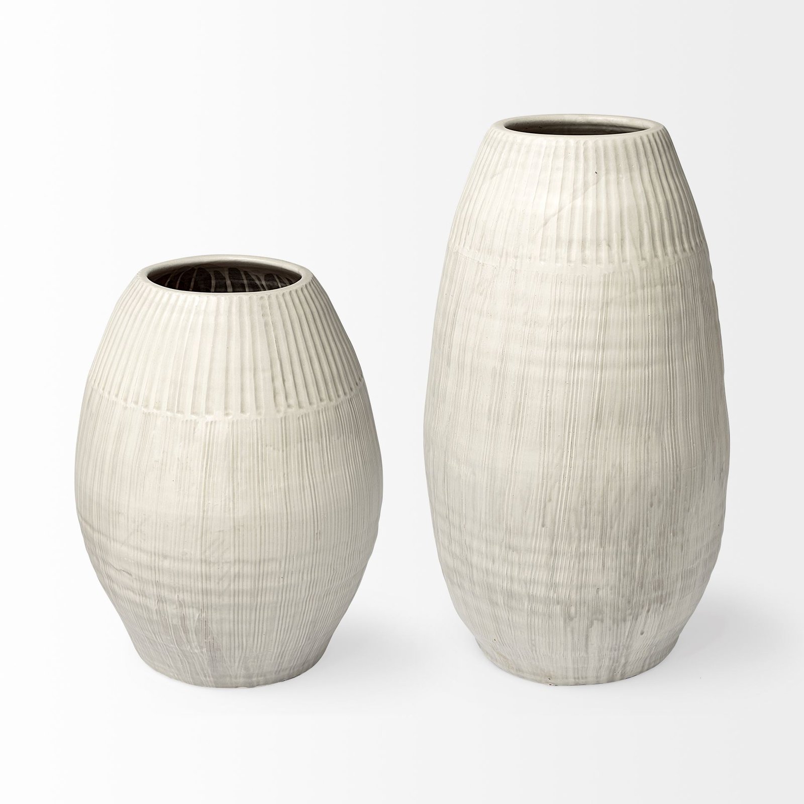 Reyan Large 28.5" Pearl White Ceramic Striped Vase - Image 2