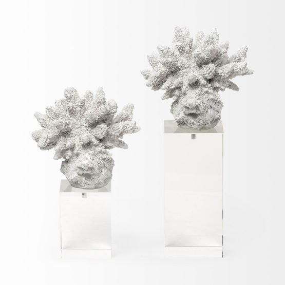 Isla (Large) 5L x 5W White Replica Resin Coral On Clear White Glass - Image 2