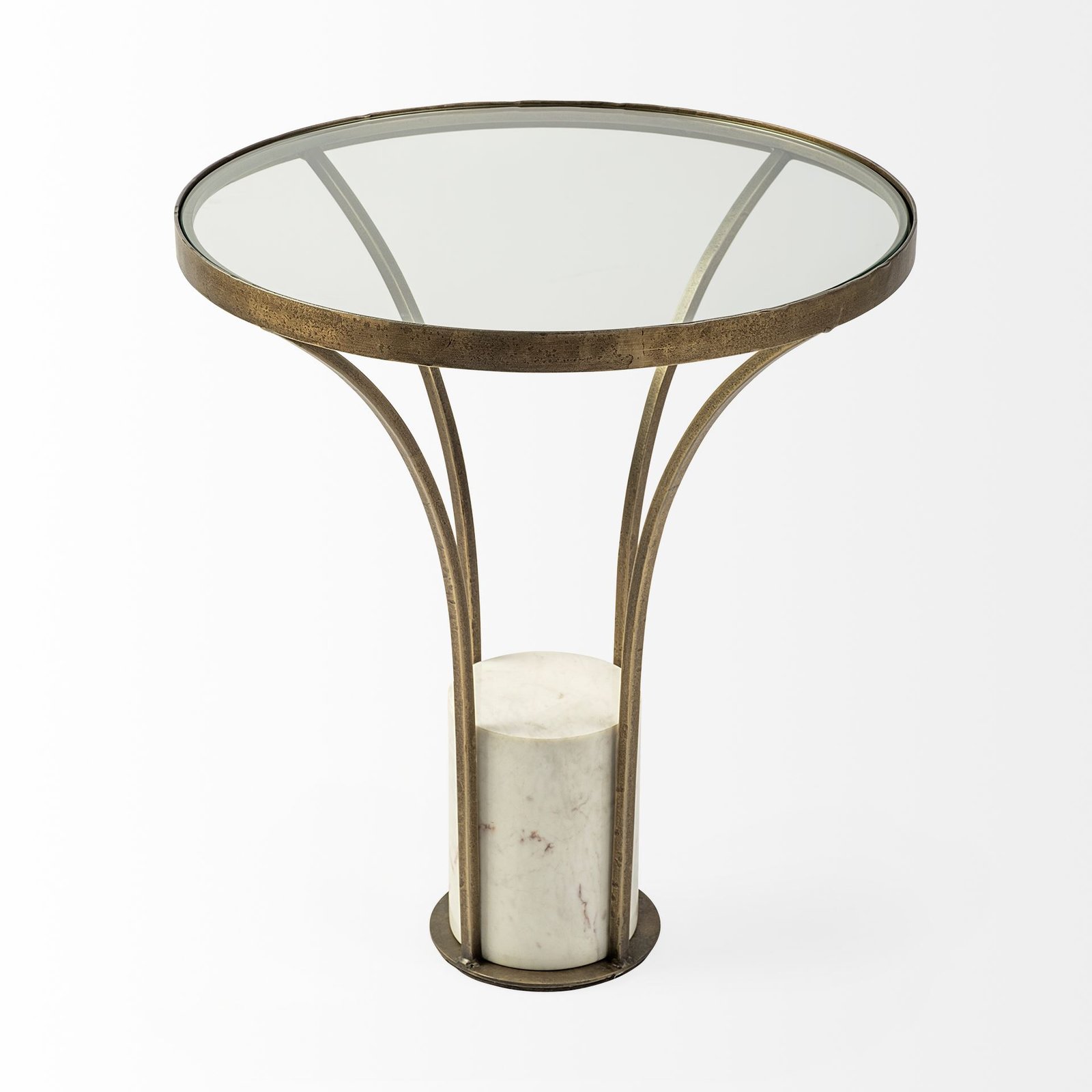 Jacinta II 21" Round Glass Top Metal and Marble Pedestal End/Side Table - Image 2