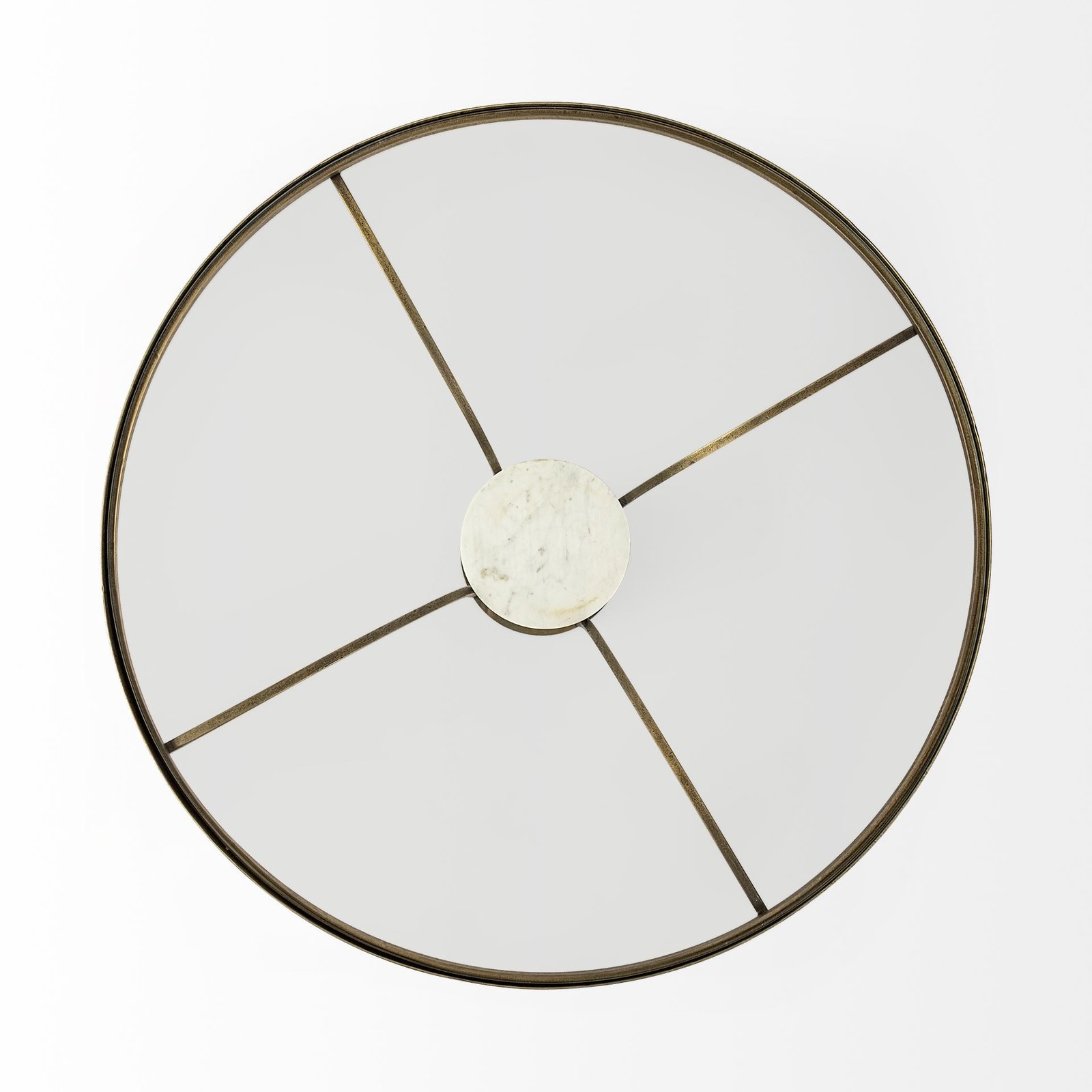 Jacinta 36" Round Glass Top Metal and Marble Pedestal Coffee Table - Image 4