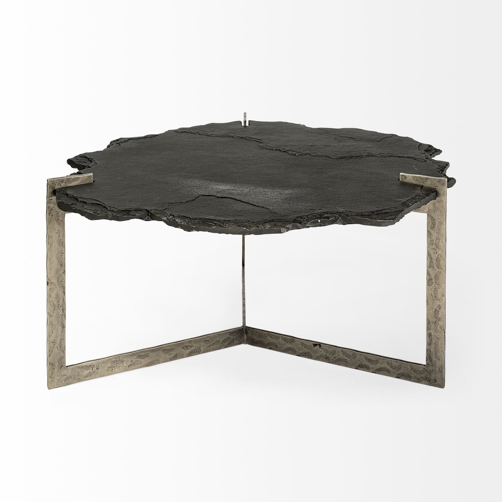 Shale 37" Irregular Live-Edge Black Slate w/Flat Iron Base Coffee Table - Image 2