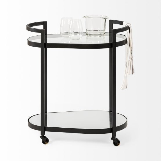 Eleonore Black Metal Frame Two-Tier w/Glass Shelves Bar Cart - Image 5