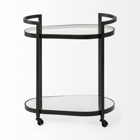 Eleonore Black Metal Frame Two-Tier w/Glass Shelves Bar Cart - Image 3
