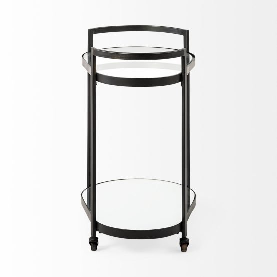 Eleonore Black Metal Frame Two-Tier w/Glass Shelves Bar Cart - Image 2
