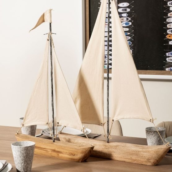 Tartane Small 17L x 2W Brown/Cream Nautical Inspired Sailboat - Image 3