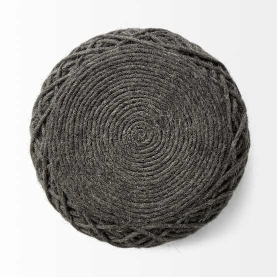 Allium Dark Gray Handwoven Wool Cylindrical Pouf - Image 2