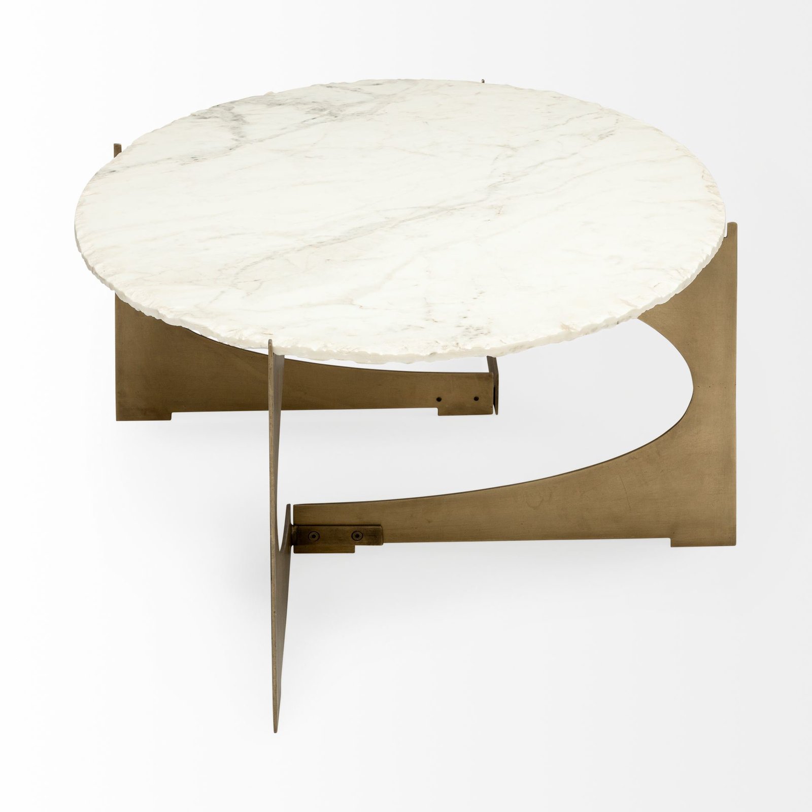 Reinhold 48x30 Oval Marble Top Gold Metal Base Coffee Table - Image 3