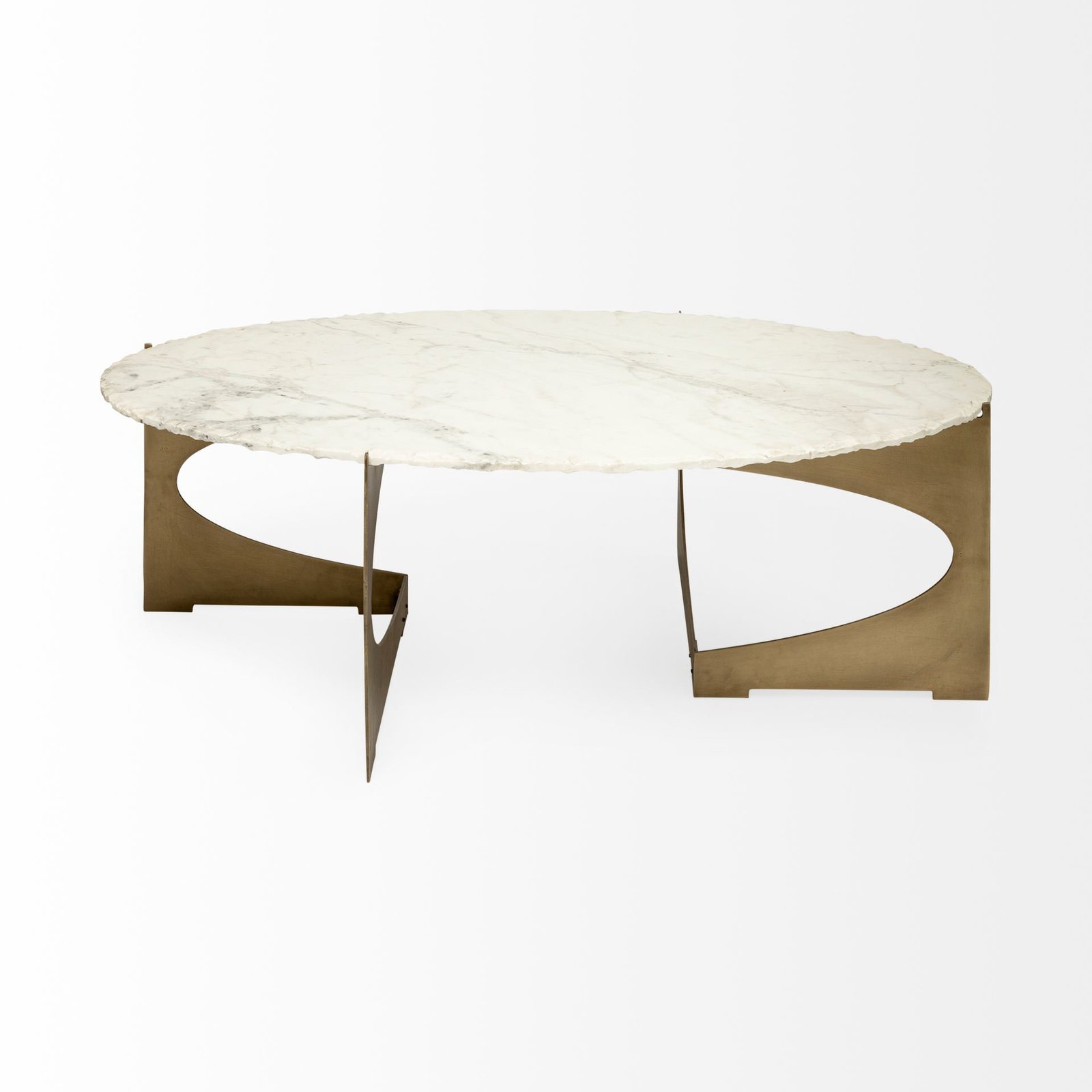 Reinhold 48x30 Oval Marble Top Gold Metal Base Coffee Table - Image 2