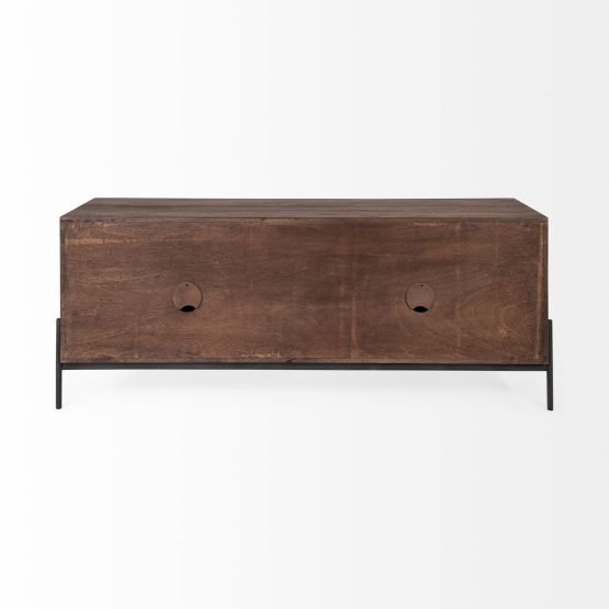 Glenn IV Dark Brown Wood w/ Black Iron Frame Media Console w/ Storage TV Stand for TV up to 71" - Image 4
