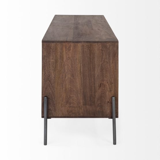 Glenn IV Dark Brown Wood w/ Black Iron Frame Media Console w/ Storage TV Stand for TV up to 71" - Image 3