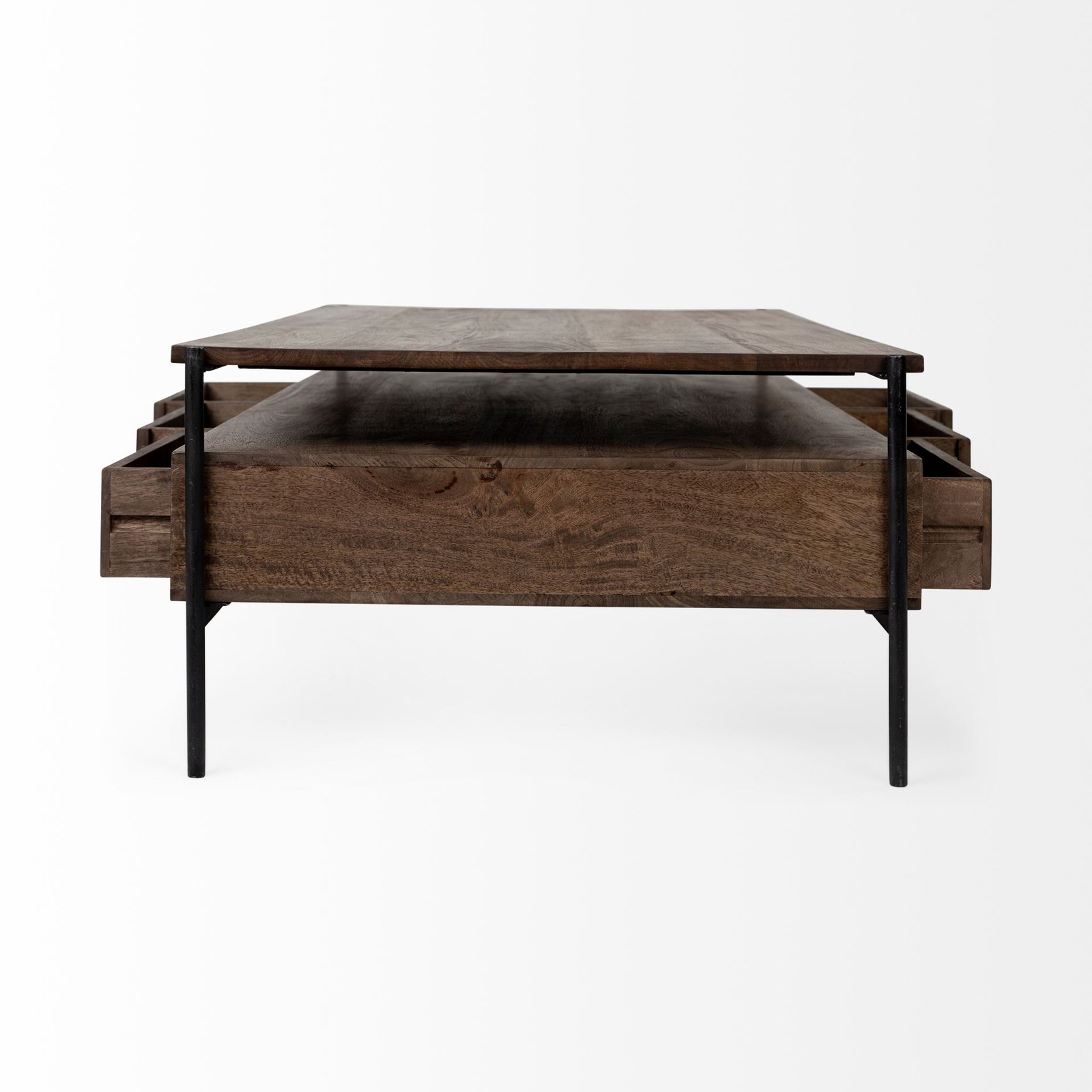 Glenn 54x30 Dark Brown Wood w/ Black Iron Frame Rectangle 3 Drawers Coffee Table - Image 4