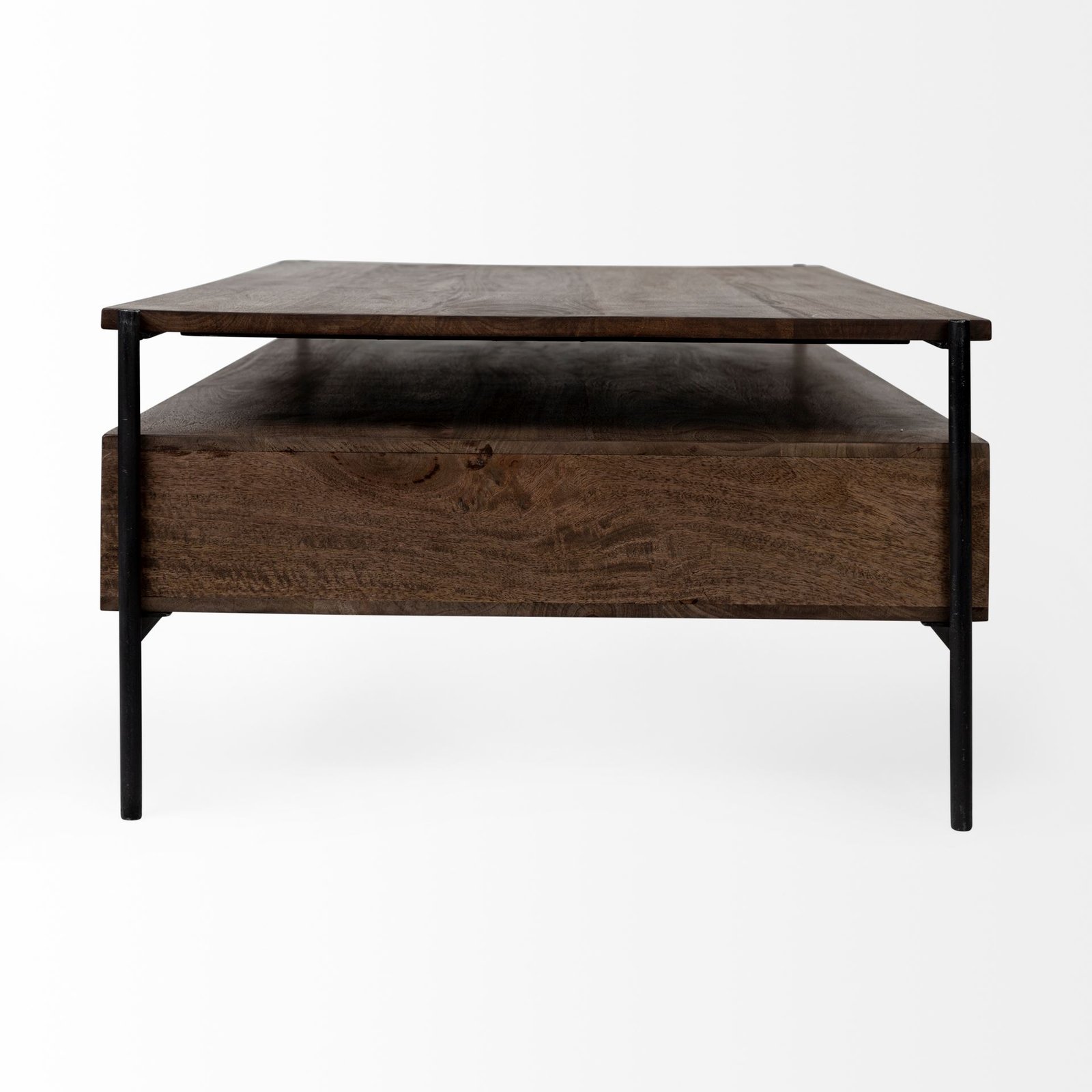 Glenn 54x30 Dark Brown Wood w/ Black Iron Frame Rectangle 3 Drawers Coffee Table - Image 3
