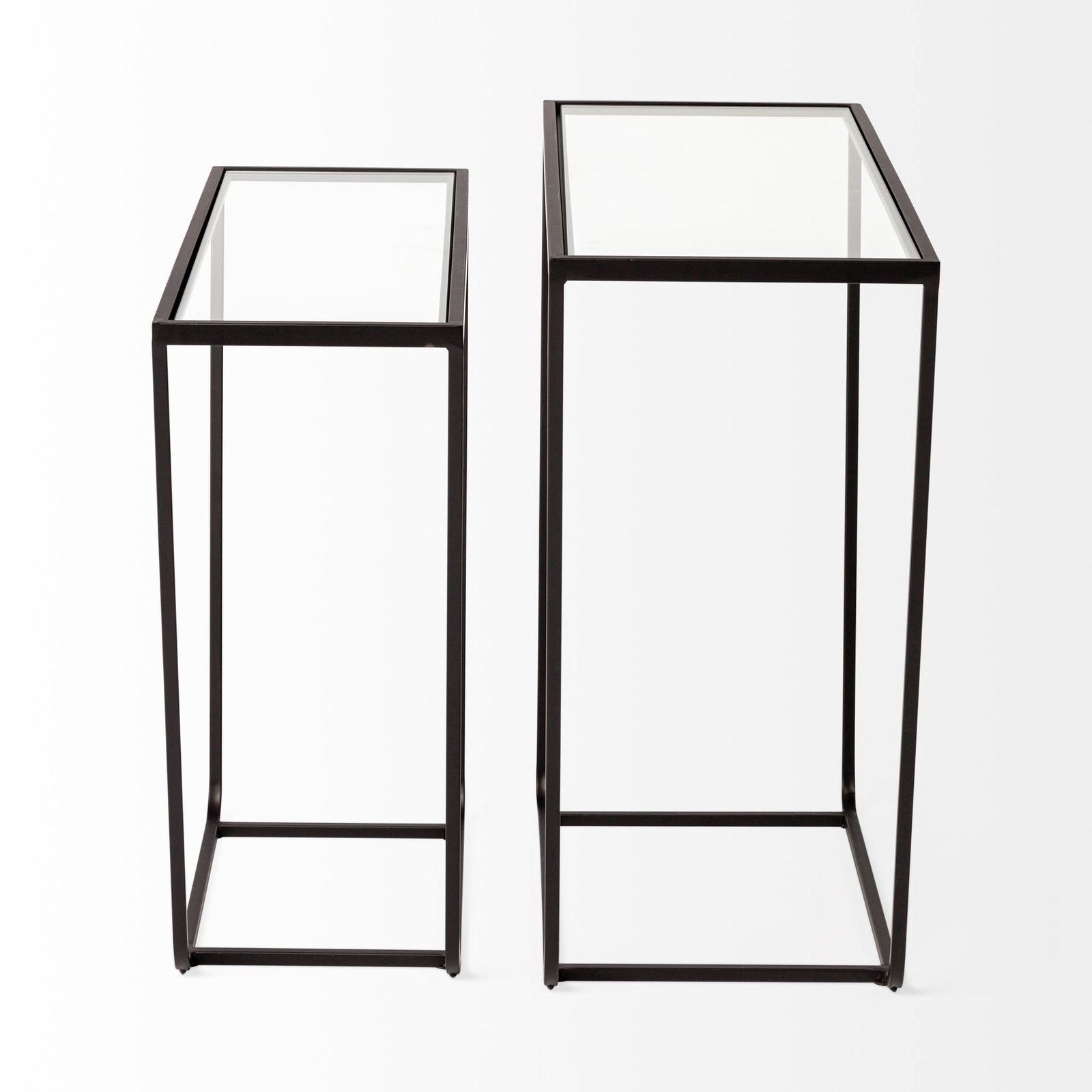 Arya (Set of 2) 24L x 10W Black Rectangular Glass Top Iron Frame Accent Table - Image 3