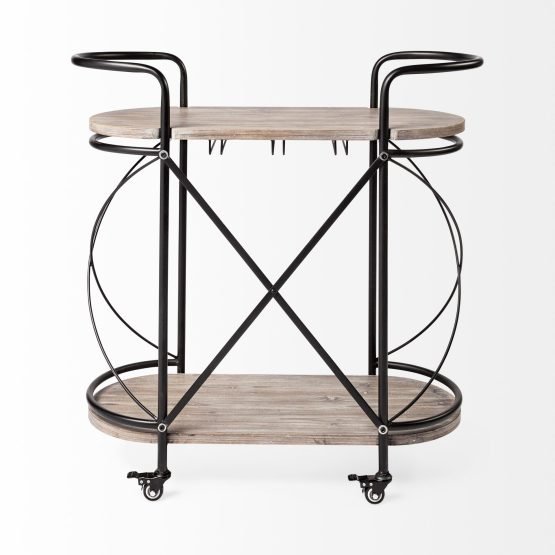 Marlon Black Metal Frame Two Tier Shelves w/Stemware holder Bar Cart - Image 4