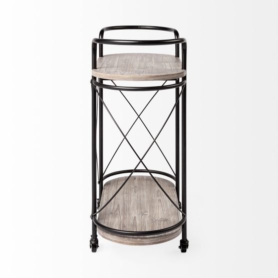Marlon Black Metal Frame Two Tier Shelves w/Stemware holder Bar Cart - Image 3