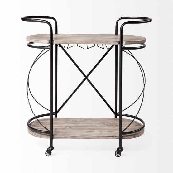 Marlon Black Metal Frame Two Tier Shelves w/Stemware holder Bar Cart - Image 2