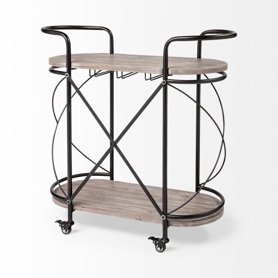 Marlon Black Metal Frame Two Tier Shelves w/Stemware holder Bar Cart - Image 5