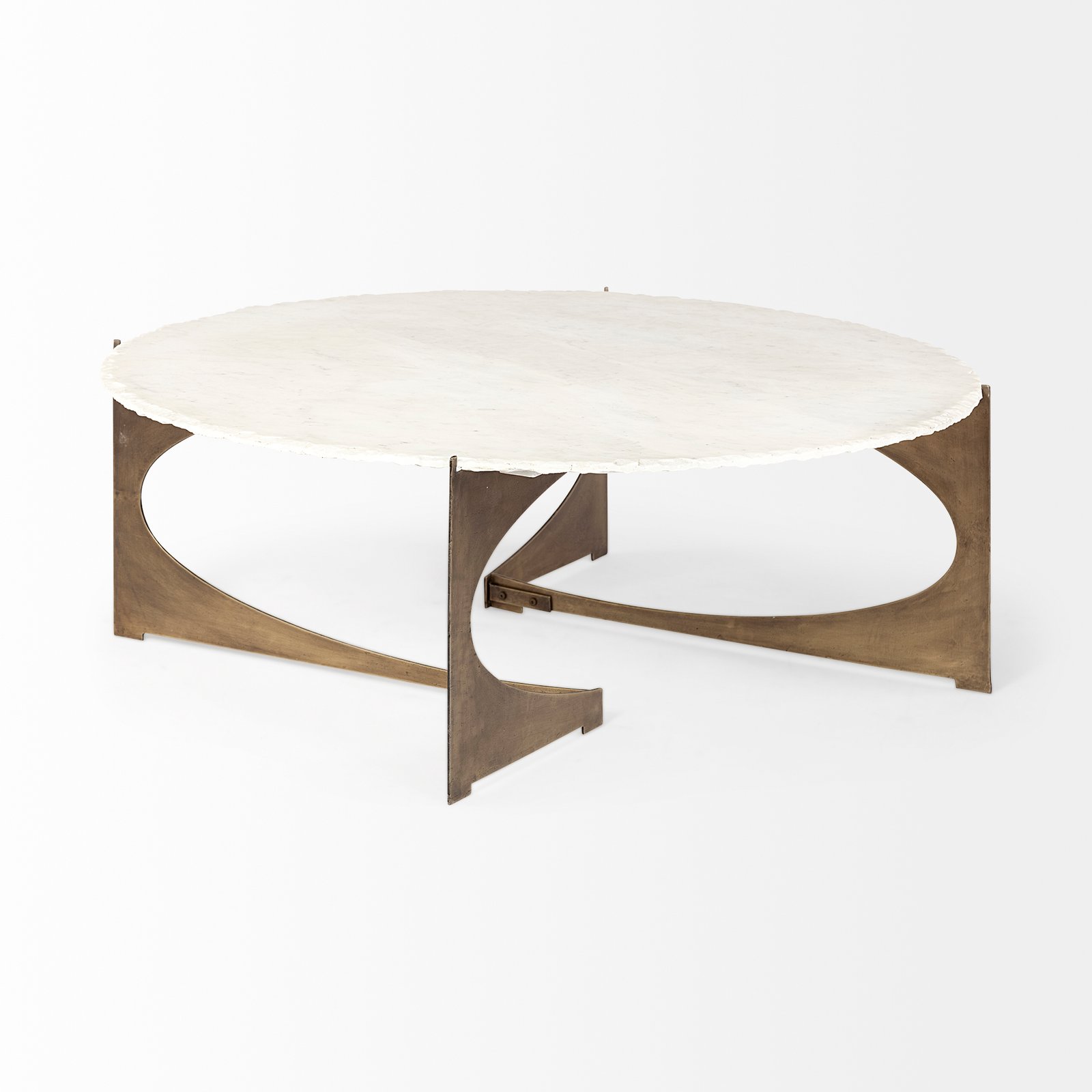 Reinhold 49" Round White Marble Top Gold Metal Base Coffee Table - Image 5