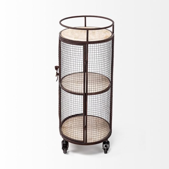Saluti II Black Metal Frame cage w/three wood shelves oval Bar Cart - Image 3