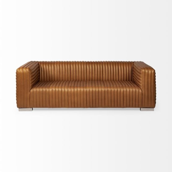 Ricciardo Cognac Leather Three Seater Sofa - Image 2