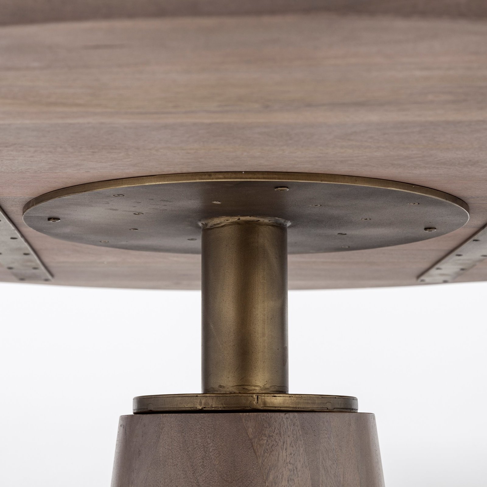 Maxwell II 54" Round Brown Solid Wood Top Brown Wood/Gold Metal Base Dining Table - Image 3
