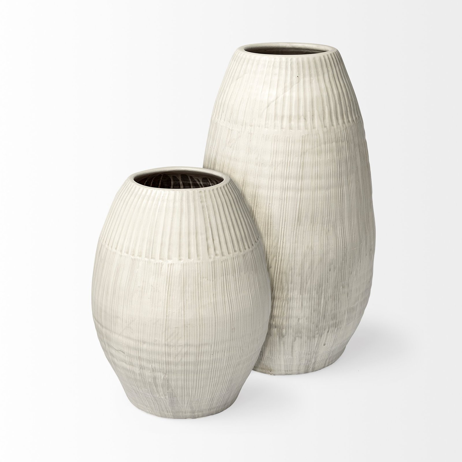 Reyan Large 28.5" Pearl White Ceramic Striped Vase - Image 3