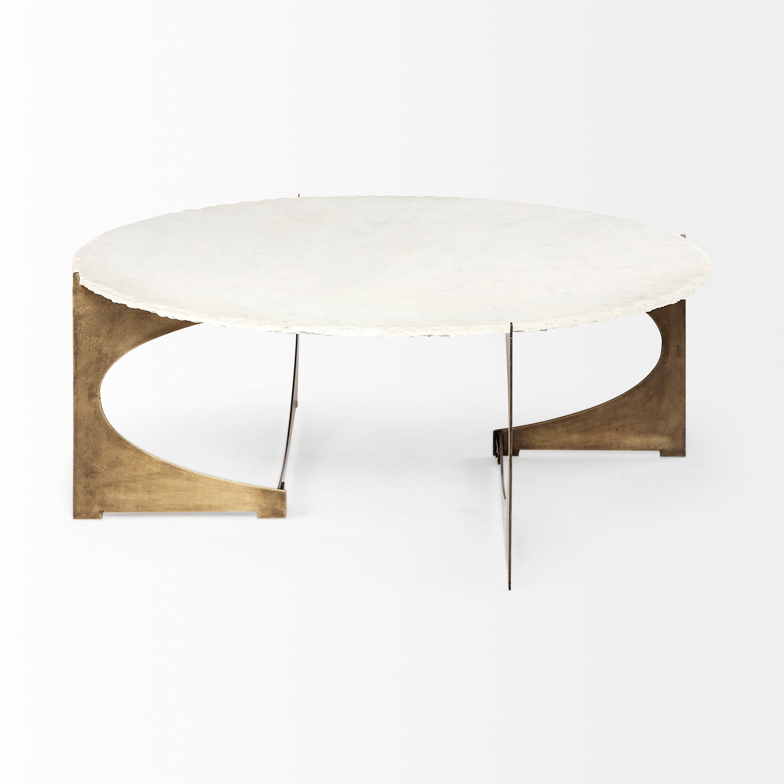 Reinhold 49" Round White Marble Top Gold Metal Base Coffee Table - Image 2
