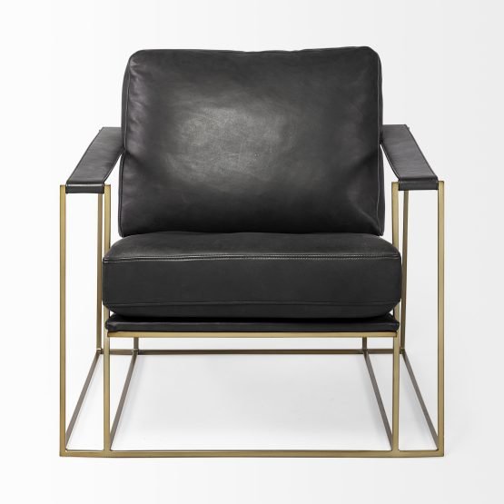 Watson Black Leather Wrap Gold Metal Frame Accent Chair - Image 2