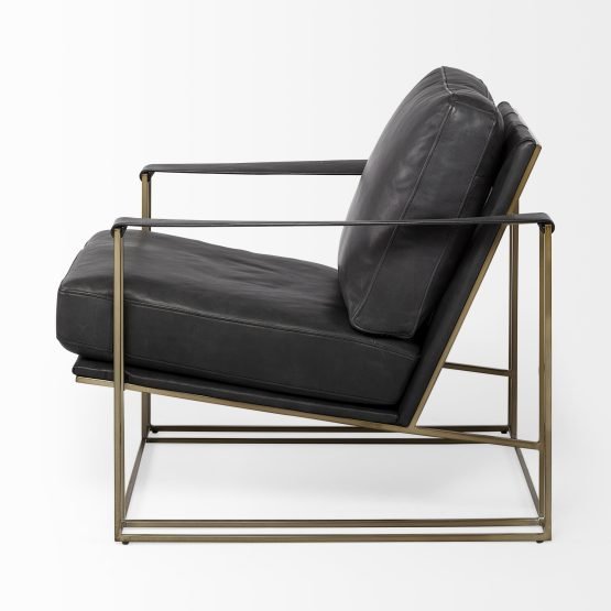 Watson Black Leather Wrap Gold Metal Frame Accent Chair - Image 3