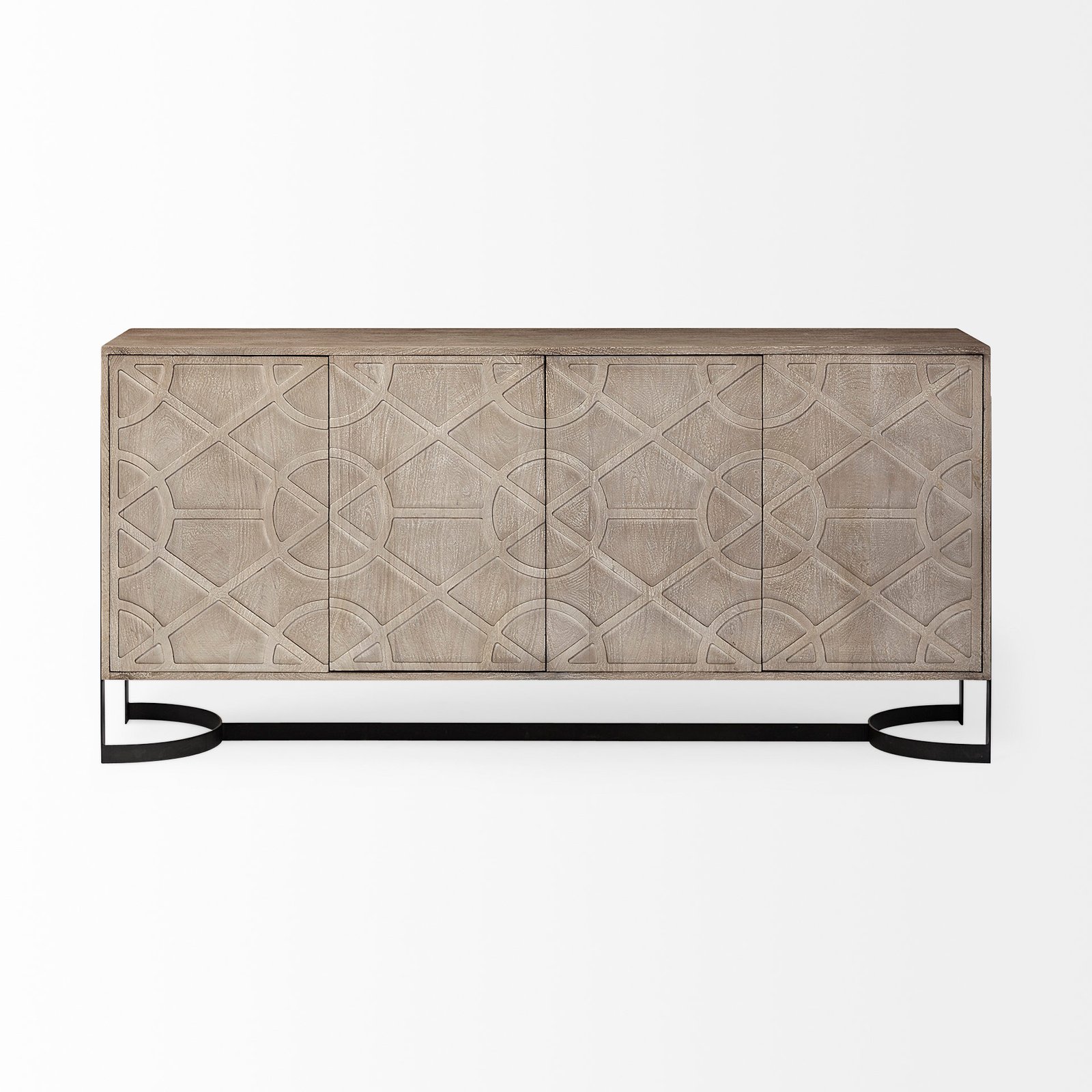 Rivien Brown Solid Wood Frame Metal Leg 4 Door Sideboard - Image 2