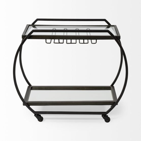 Chriselle Black Metal And Glass Two Tier Bar Cart - Image 2