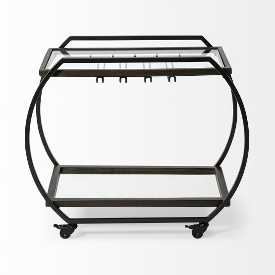 Chriselle Black Metal And Glass Two Tier Bar Cart - Image 4